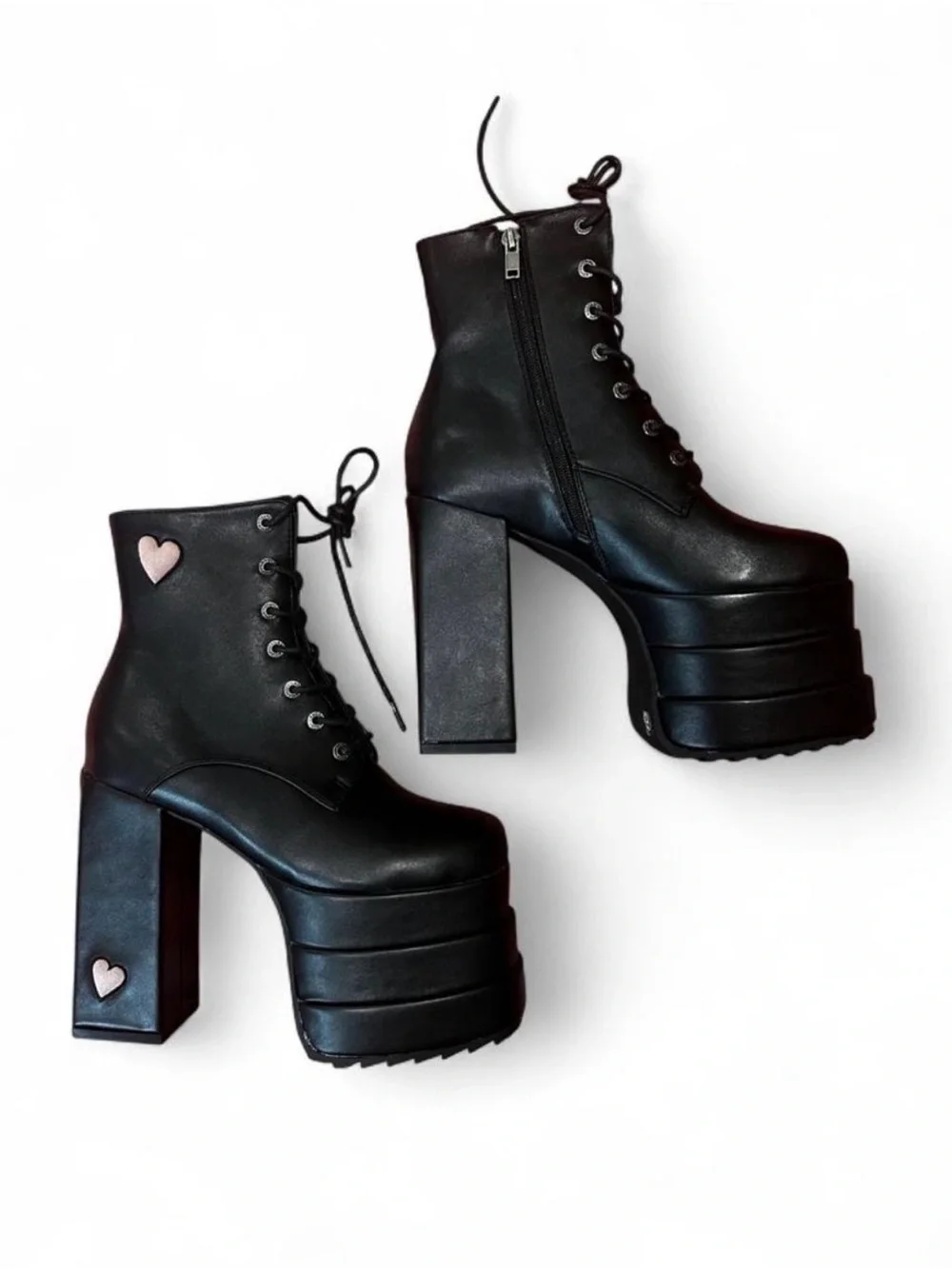 Lamoda Pink Heart Begging Please Platform Boots Size 6
